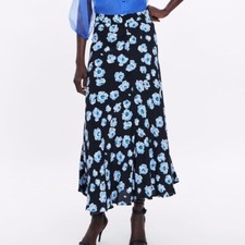 Zara Navy Floral Midi Skirt New M REDUCED
