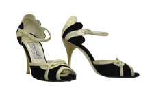 A8 Auth COME IL FAUT Black Velvet Gold Leather Argentine Tango Heels Shoes Sz 5