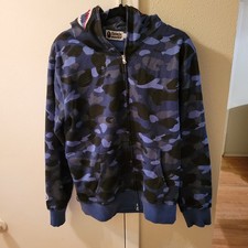 BAPE Double shark full zip hoodie Blue camo A Bathing Ape Size XL MADE IN JAPAN