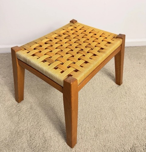 Vintage woven cord footstool - woven,