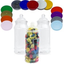 Plastic Sweet Jars Storage Tubs Retro Candy Buffet Coloured Lids SLIGHT SECONDS