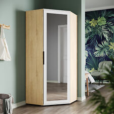High Gloss Corner Wardrobe with Mirror & Hanging Rail Bedroom Storage Cupboards
