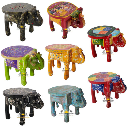 Wooden stool with elephant