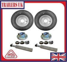  Trailer Axle Set 2 x Hubs 2 x Square Stub Axles 2 x 8" 4PR Wheels - Metal Caps!