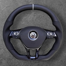 VW T6 TRANSPORTER GOLF 7 FLAT BOTTOM BLACK LEATHER CUSTOM STEERING WHEEL