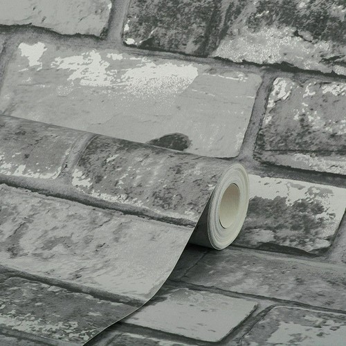 Slate grey realistic brick - grey,
