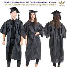 Adult Graduation Gown &Hat Black Mortarboard Set University Bachelor BA Cap Robe