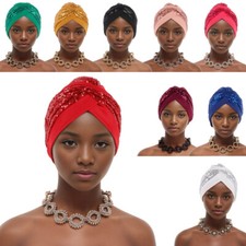 African Women Sequin Turban Hijab Hat Muslim Chemo Cap Bonnet Wrap Headwear New