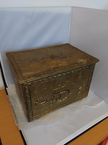 Vintage brass firebox - brass, coal