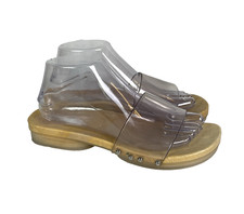 Castel Franco Wooden Sandals SZ 9 90s Y2K Clear Strap Slides Made In Italy Girly