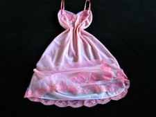 Vintage 2 Tone Pink Nylon + Sheer Tulle Layered Full Slip 36 Nightie Fitted Lacy