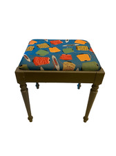Vintage Singer Sewing Machine Stool Upholstered Seat with Vintage Bobbin Print