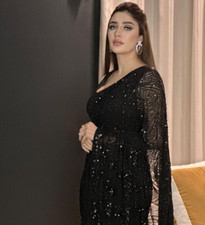 Designer black sequence Saree indian Wedding sequins party wear bollywood sari