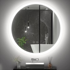 LED Bathroom Round Mirror Anti-fog Touch 600x600mm Warm Light Backlit
