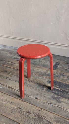 Red painted bentwood stool - red,