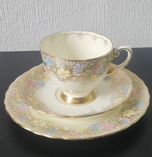 Vintage English China Teacup Trio Set Cup Saucer ,Side plate Tuscan Plant Floral