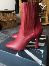 Zara Women's Red Leather Ankle Boots Size 6 /39 BNWT