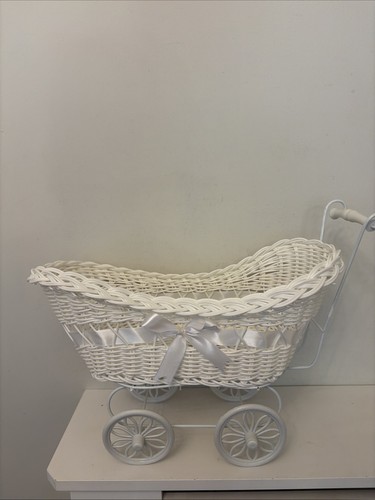 White rattan pram basket gift - basket,
