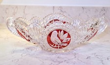 Vintage Hofbauer Byrdes Ruby Red 1970's Lead Crystal Boat Canoe Oval Vase 13"