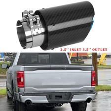 For Ford F150 Lariat 2.5" In 3.5" Out Tailpipe Carbon Muffler Exhaust Tip Pipe