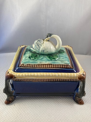 Antique majolica swan sardine - majolica,