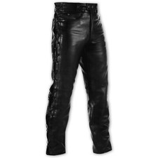 Motorcycle Quality Thick Leather Trouser Laced Jeans Bikers Motorbike Black 40