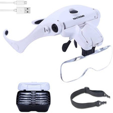YOCTOSUN LED Head Magnifier, Rechargeable Hands Free Headband Magnifying Glass w