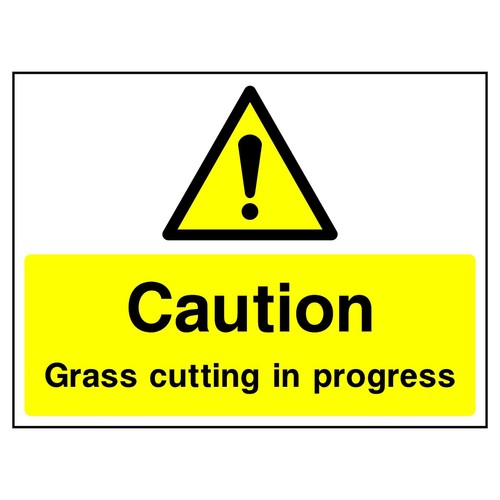 Caution grass cutting sign - caution, or
