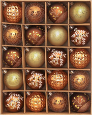 Woodland Copper and Gold Christmas Baubles, 20 Pcs, 6Cm Tree Ornaments