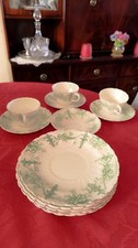 Vtg Royal Stafford Floral Tea Set  Green White 3 Cups 4 Saucers 4 Plates Antique