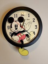 Vintage Disney Mickey Mouse Wall Clock With Pendulum Moving Leg 1980s. Working