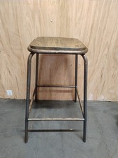 Stacking Chemistry Science Lab Kitchen Bar  Vintage stool Metal Frame Wood Seat