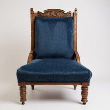 Antique Victorian Oak Chair Nursing / Bedroom Chair – Carved Back – Upholstered