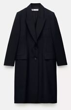 Zara minimalist wool coat / long blazer Navy LIMITED COLLECTION 8412/324 Sz M