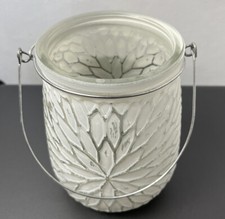 Tea Light Candle Holder Lantern Glass Shabby Chic White Finish With Wire Hanger