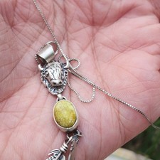 Palomino Variscite "Turquoise" Buffalo Feather Navajo Pendant On Chain