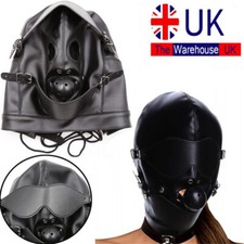 Head Mask Harness Hood Ball Mouth Gag Bondage Slave Cosplay Blindfold Gimp BDSM