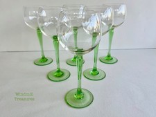 6 GREEN LONG STEM WINE GLASSES