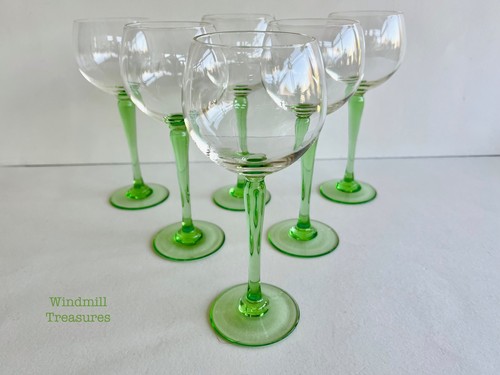 Green long stem wine - green, glasses