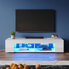 135 160 180cm High Gloss White TV Stand Cabinet Storage Shelves with LED Lights