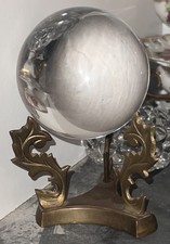 Vintage Crystal Ball Glass Orb With Decorative Brass Stand 6”