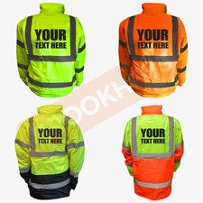 CUSTOM PRINT HI VIZ VIS PERSONALISED JACKET BOMBER PARKA COAT SAFETY WORK WEAR