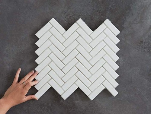 Matt white herringbond mosaic - herringbond,