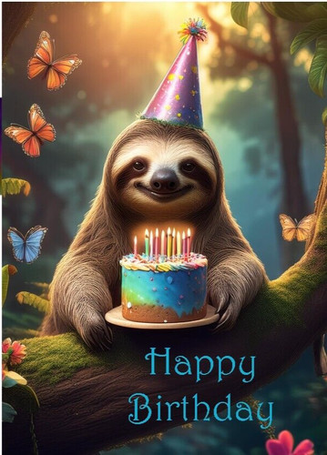 Sloth birthday card - with,