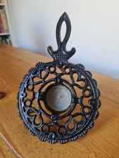 Vintage Black Cast Iron Pot Warmer Stand Trivet Candle Mulled Wine Fondue Hearts