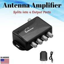 4 Ports TV Antenna Signal Booster Amplifier Splitter HDTV Cables RF Audio Video