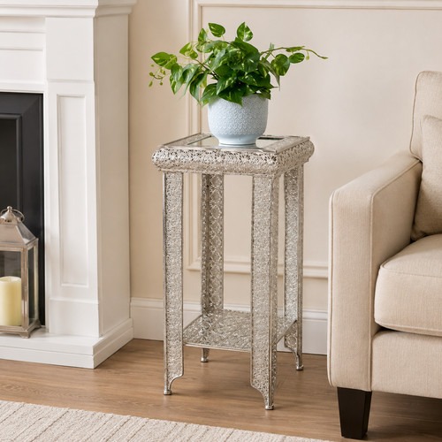 Silver side table mirrored - side,