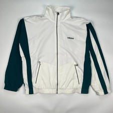 Vintage Adidas Track Jacket Mens Large White Green Retro 90s Colour Block