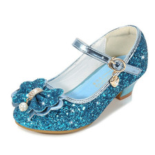 Kids Girls Blue Low Heel Party Hallowee Wedding Mary Jane Sparkly Princess Shoes