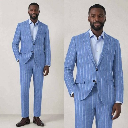 Blue striped linen men - blue,
